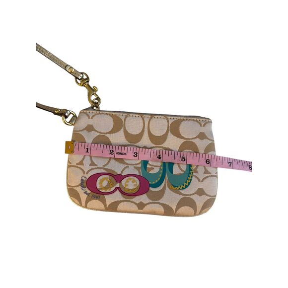 Coach Signature Canvas Wristlet - Khaki/Raspberry/Teal - Picture 9 of 10